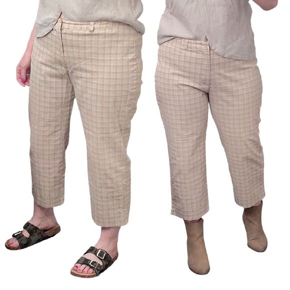 VTG Y2K Dockers Tan Pink Plaid High Rise Wide Leg Cropped Pants Size 14 - Picture 1 of 9